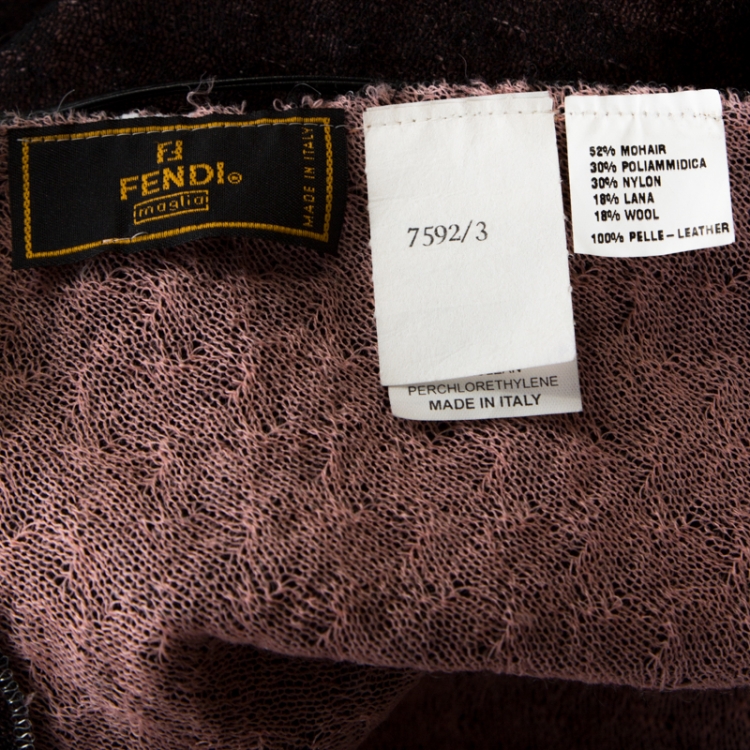 Pre Owned Fendi Vintage Bicolor Knit Embellished Detail Skirt and Cardigan Set L