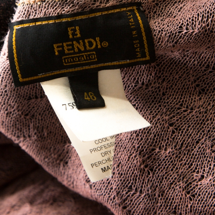 Pre Owned Fendi Vintage Bicolor Knit Embellished Detail Skirt and Cardigan Set L