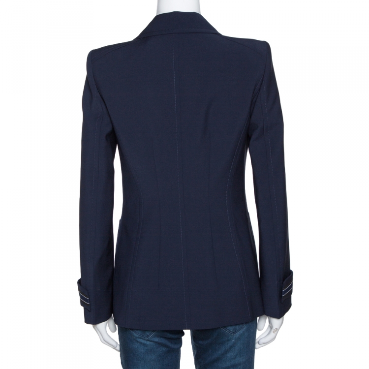 Pre Owned Fendi Navy Blue Wool Blend Striped Cuff Detail Tailored Blazer S
