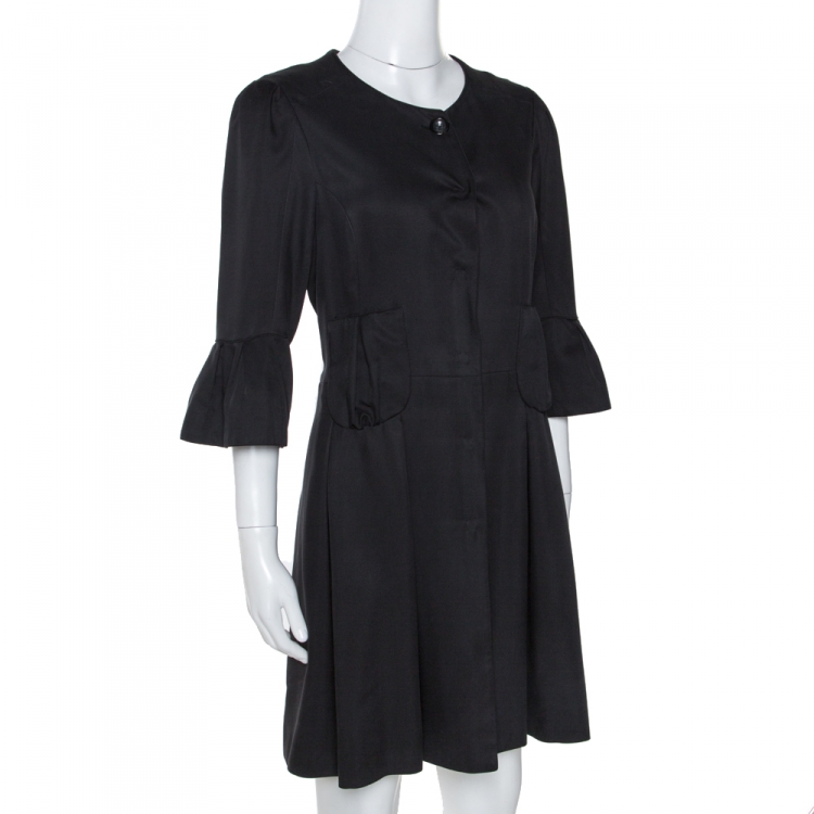 Pre Owned Fendi Black Silk Pleated Coat Dress M