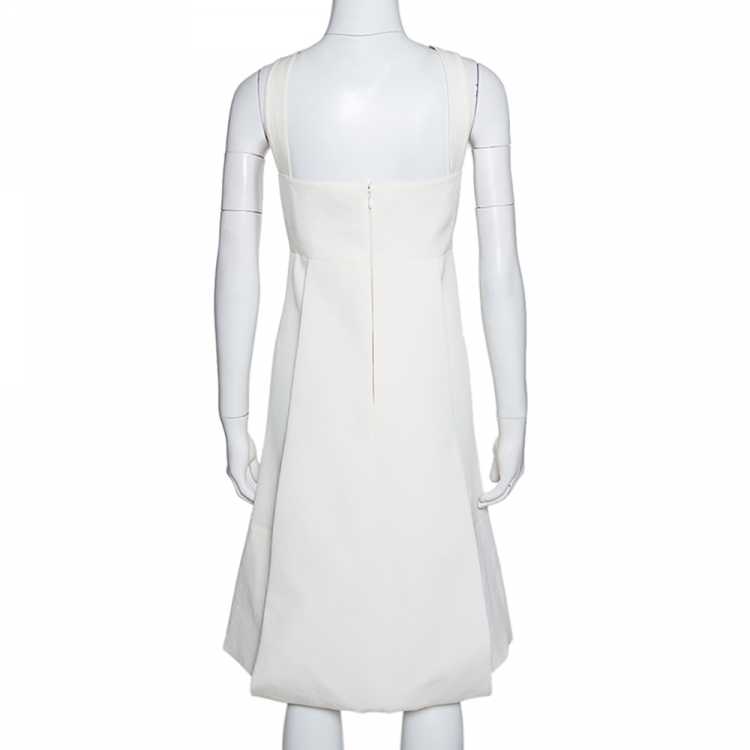 Pre Owned Fendi Off White Textured Cotton Silk Bow Detail Halter Dress M