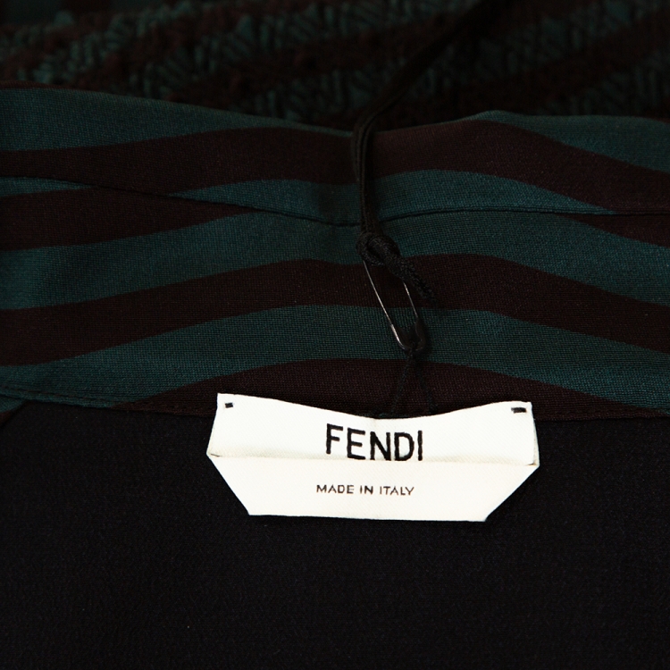 مملوكة مسبقًا Fendi Dark Green & Black Silk Wavy Print Midi Dress M 