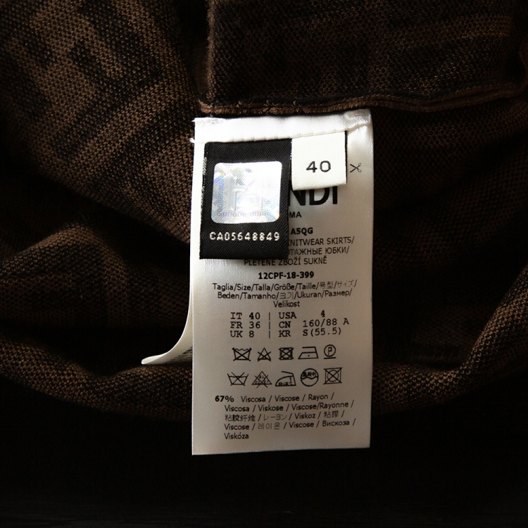 Pre Owned Fendi Brown Zucca Monogram Intarsia Knit Pencil Skirt S 