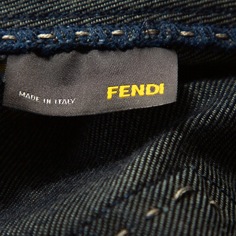Pre Owned Fendi Indigo Denim & Leather Trim Straight Leg Jeans L