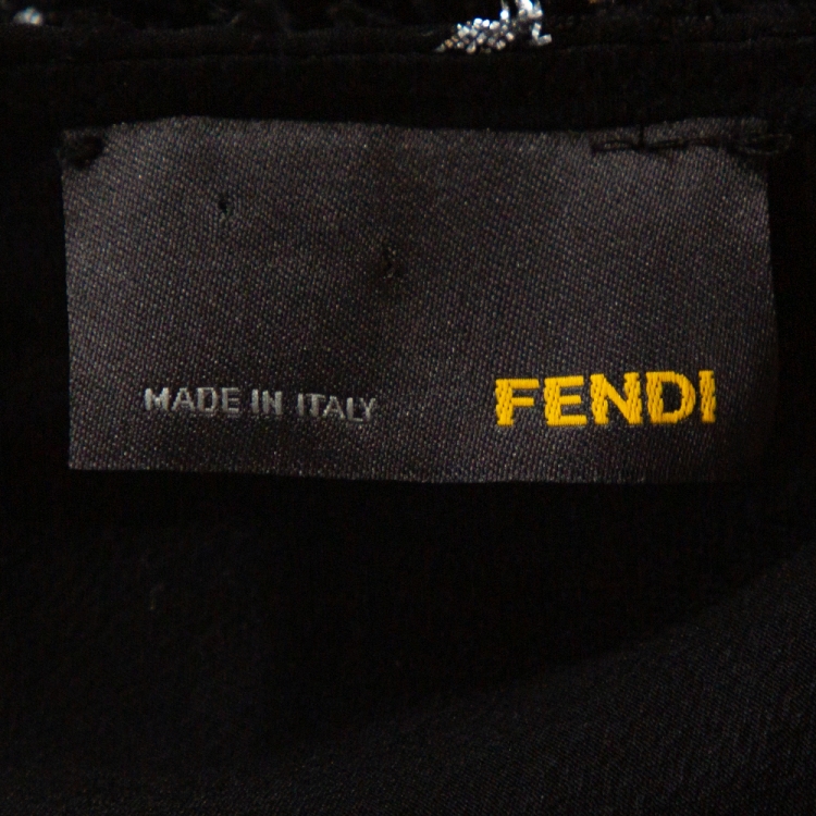 Pre Owned Fendi Black Textured Silk Metallic Speckled Effect One Shoulder Maxi Dress M