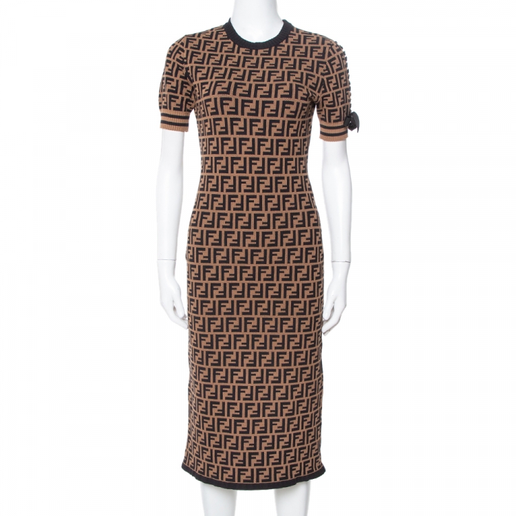 Fendi Brown Zucca Monogram Pattern Knit Fitted Dress S Fendi | The ...