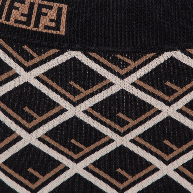 Pre Owned Fendi Black Monogram Pattern Knit Mini Skirt S