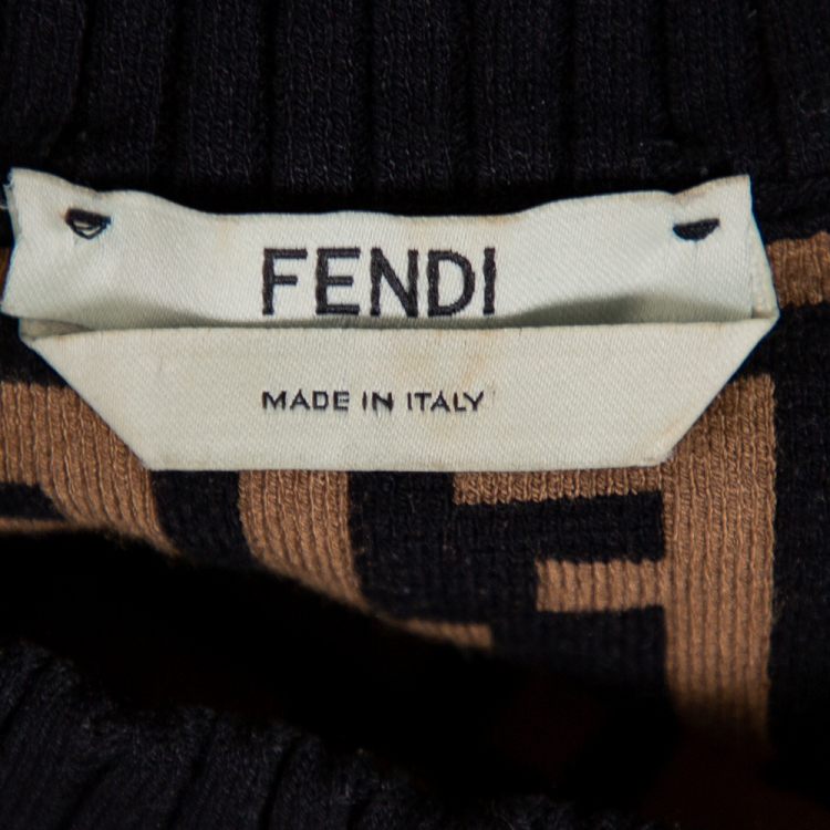 Pre Owned Fendi Brown Zucca Monogram Knit Tie Detail Crewneck Jumper S 