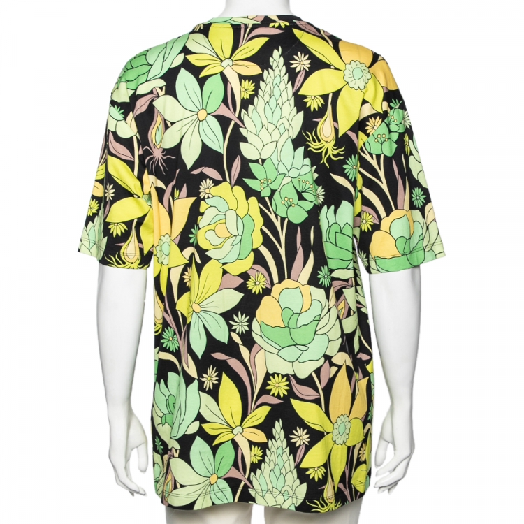 Pre Owned Fendi Multicolored Floral Printed Cotton FF Motif Detailed T-Shirt M 
