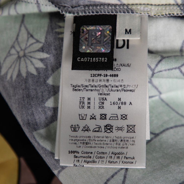 Pre Owned Fendi Multicolored Floral Printed Cotton FF Motif Detailed T-Shirt M 