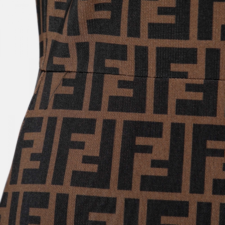 Pre Owned Fendi Brown Zucca Print Mesh Midi Dress S
