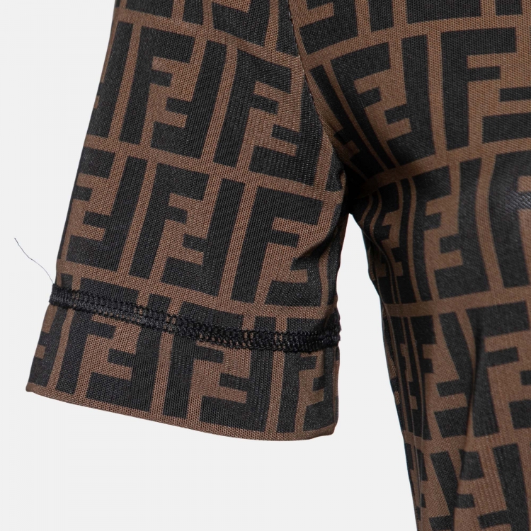 Pre Owned Fendi Brown Zucca Print Mesh Midi Dress S