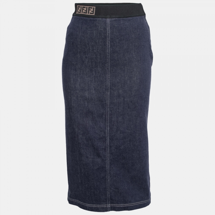 Pre Owned Fendi Dark Blue Denim Pencil Skirt S