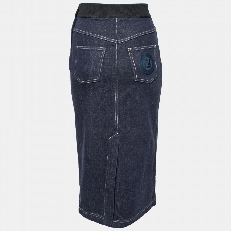 Pre Owned Fendi Dark Blue Denim Pencil Skirt S