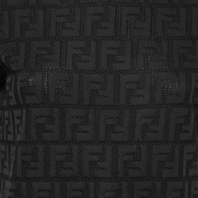 Pre Owned Fendi Black Zucca Monogram Knit Pullover Top S 
