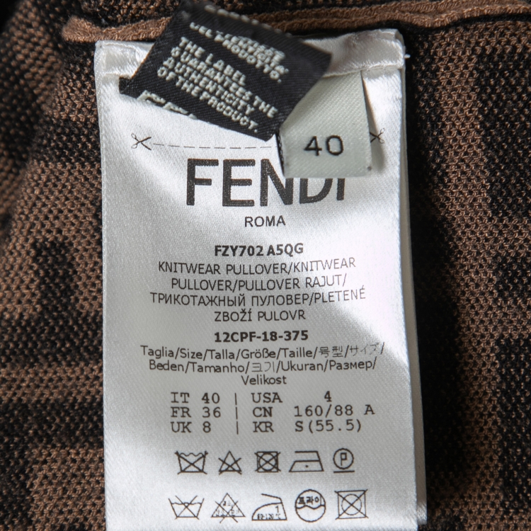 Pre Owned Fendi Brown Zucca Monogram Knit Pullover Top S   