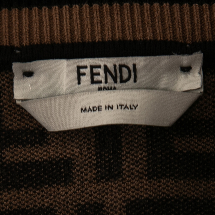 Pre Owned Fendi Brown Zucca Monogram Knit Pullover Top S   