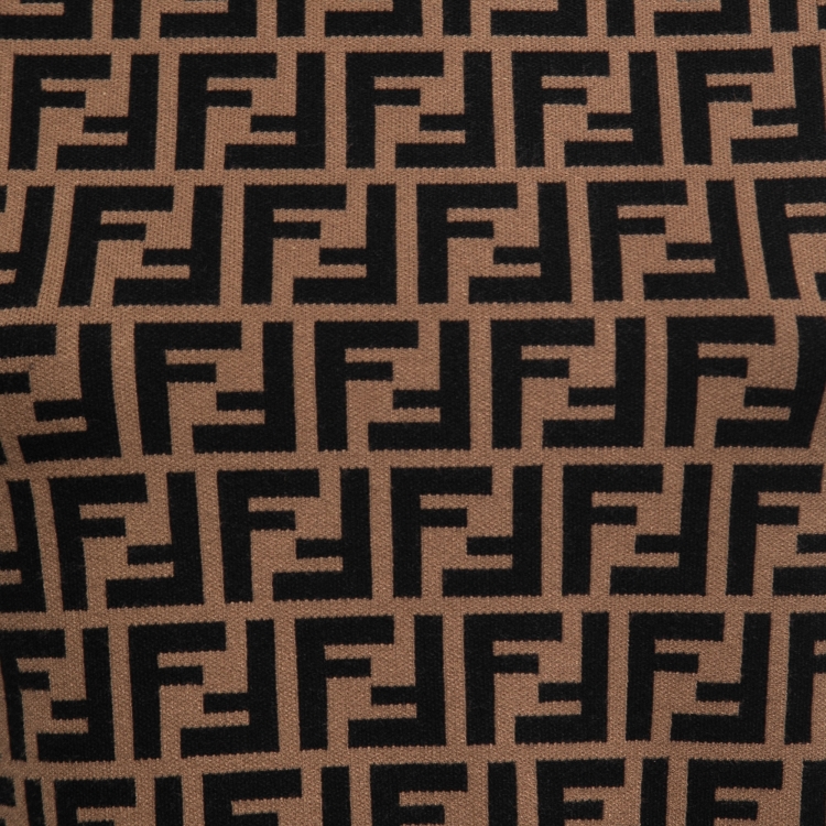 Pre Owned Fendi Brown Zucca Monogram Knit Pullover Top S   