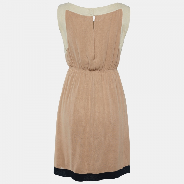 Pre Owned Fendi Bicolor Crepe Elasticized Waist Sleeveless Dress S