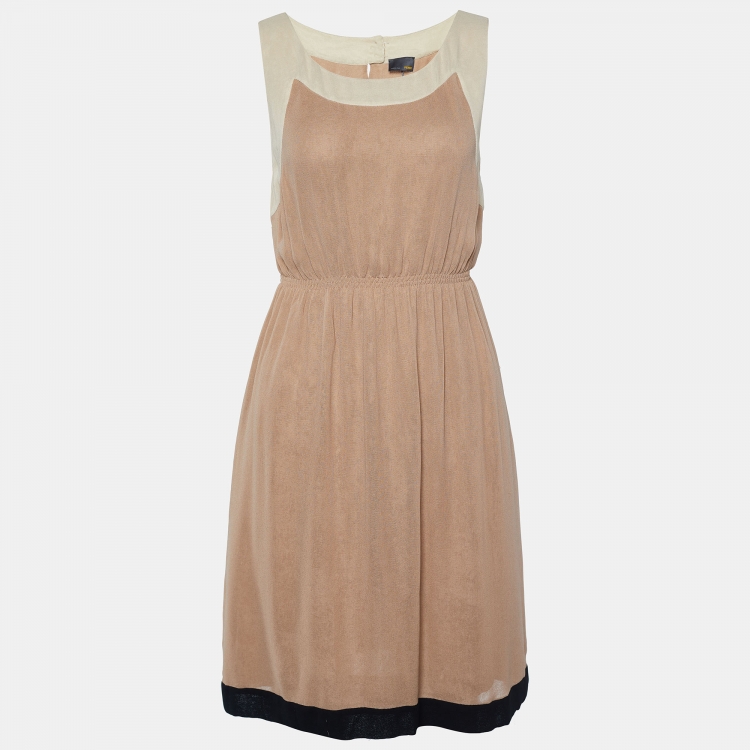 Pre Owned Fendi Bicolor Crepe Elasticized Waist Sleeveless Dress S