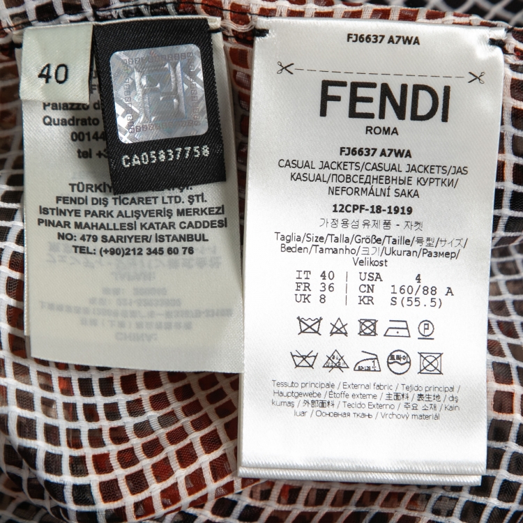 Pre Owned Fendi Black Printed Mesh Button Front Lightweight Jacket S