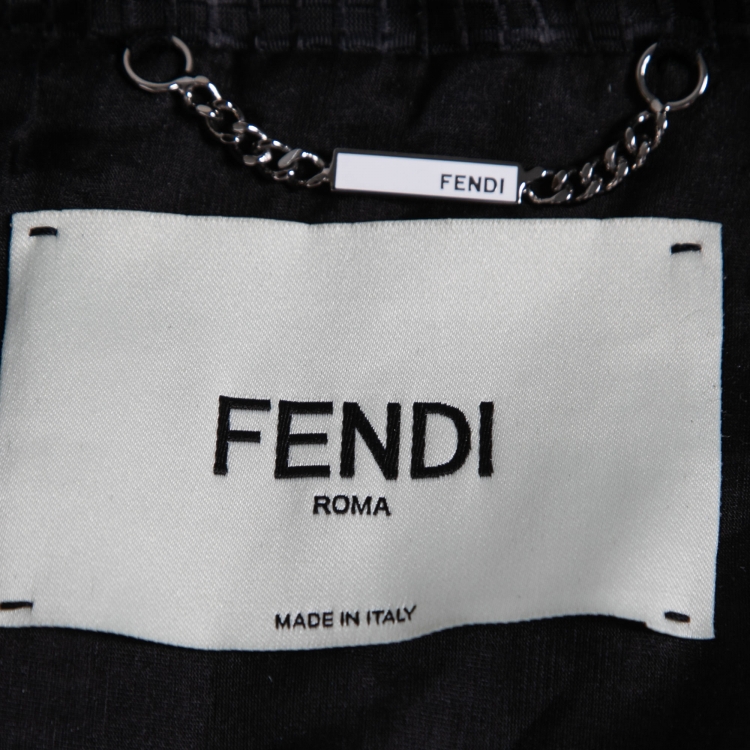 Pre Owned Fendi Black Printed Mesh Button Front Lightweight Jacket S