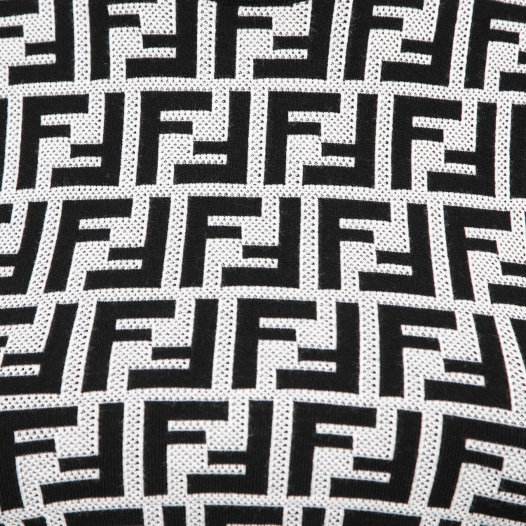 Pre Owned Fendi Monochrome Zucca Jacquard Rib Knit Trimmed Top XS
