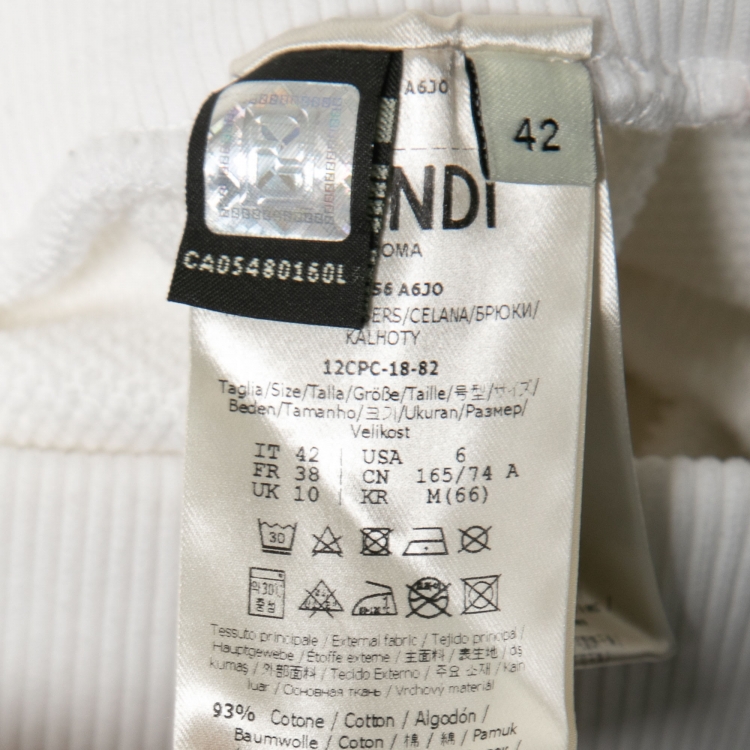 Pre Owned Fendi White Cotton Logo Tape Trimmed Joggers M