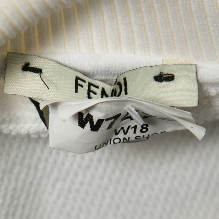 Pre Owned Fendi White Cotton Jersey Logo Stripe Detail Track Jacket M