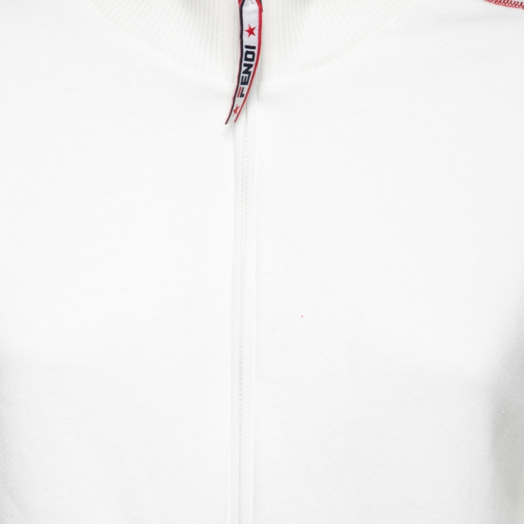 Pre Owned Fendi White Cotton Jersey Logo Stripe Detail Track Jacket M