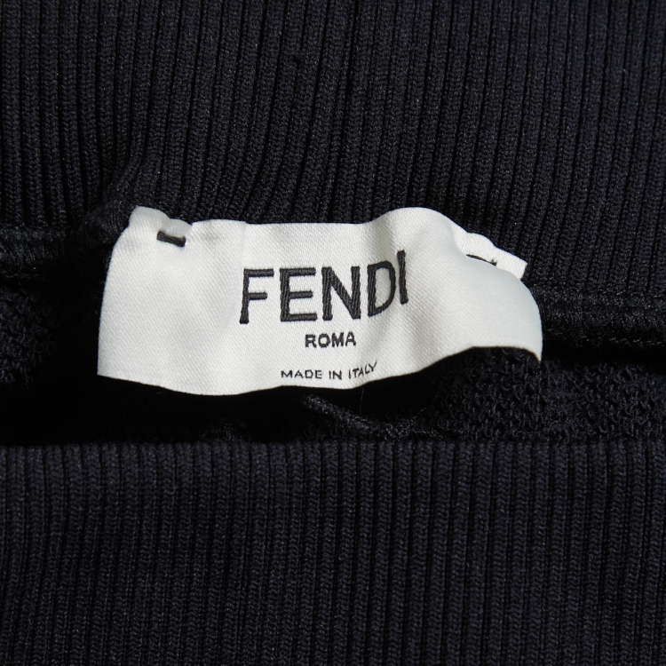Pre Owned Fendi Black Knit Logo Band Trim Jogger Pants S