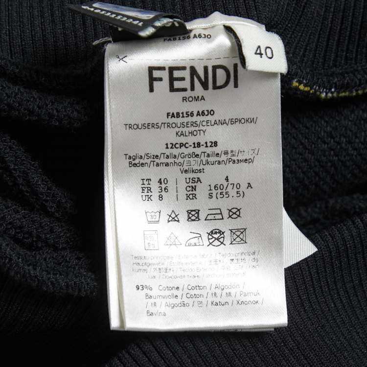 Pre Owned Fendi Black Knit Logo Band Trim Jogger Pants S