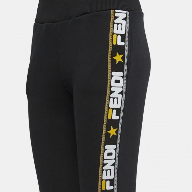 Pre Owned Fendi Black Knit Logo Band Trim Jogger Pants S