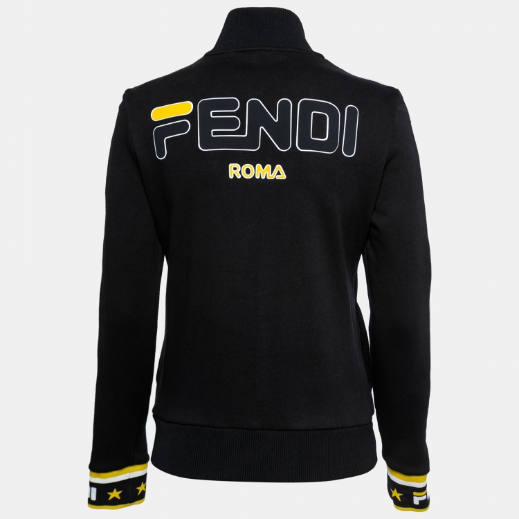 Pre Owned Fendi Black Knit Logo Band Trim Track Jacket M
