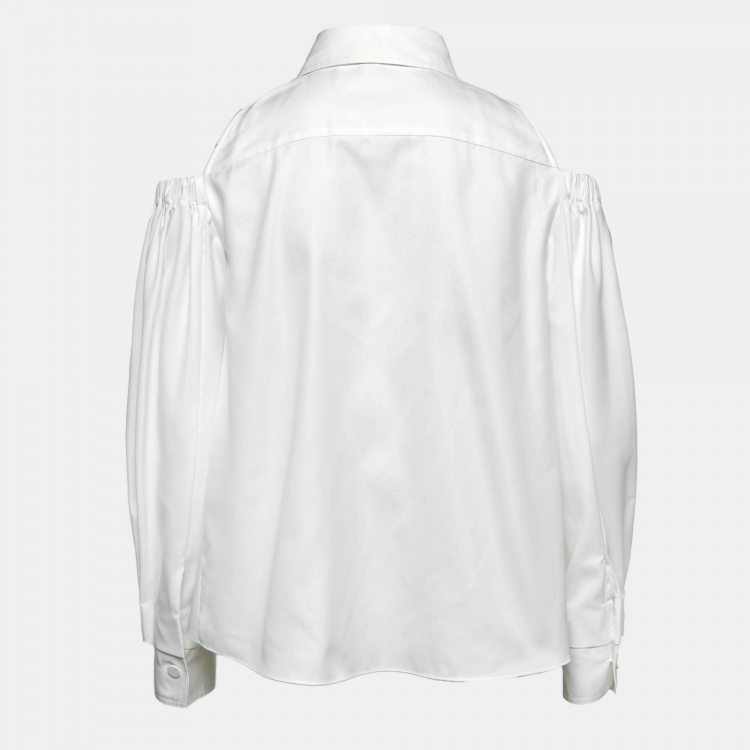 Pre Owned Fendi White Oxford Cotton Off-Shoulder Top S