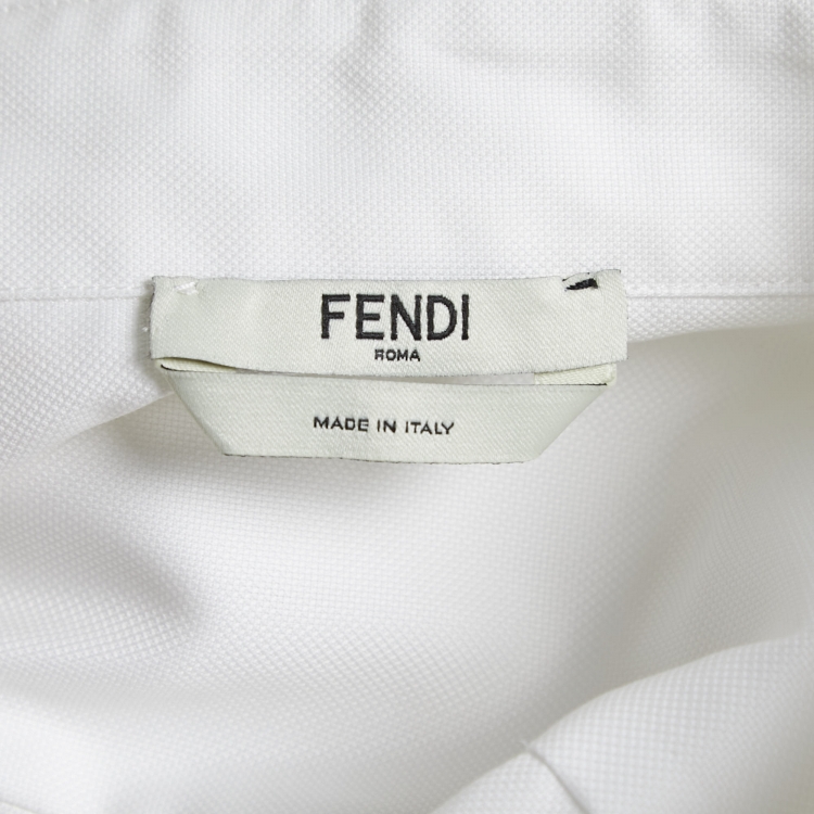 Pre Owned Fendi White Oxford Cotton Off-Shoulder Top S