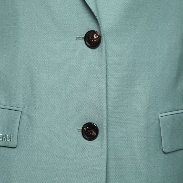 Pre Owned Fendi Aqua Green Wool Single-Breasted Long Coat S