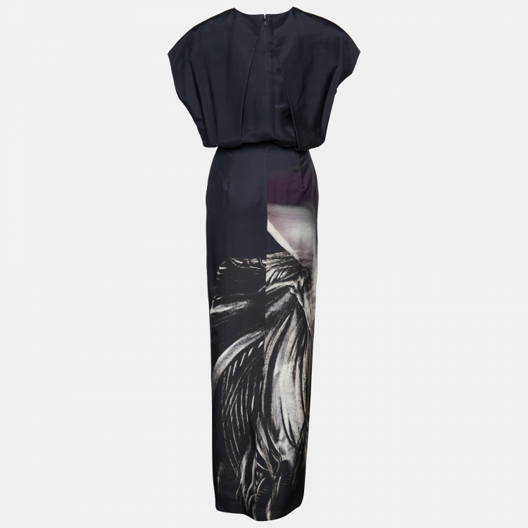 Pre Owned Fendi Black Printed Silk Maxi Dress M