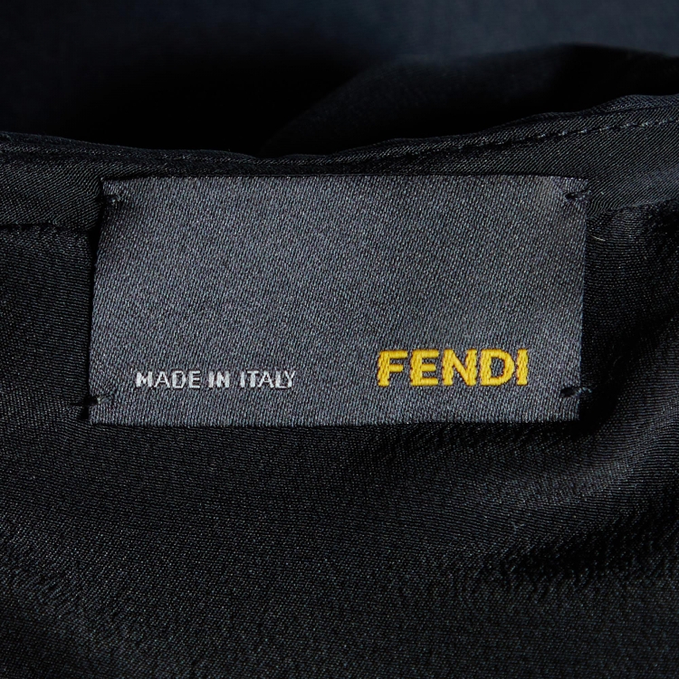 Pre Owned Fendi Black Printed Silk Maxi Dress M