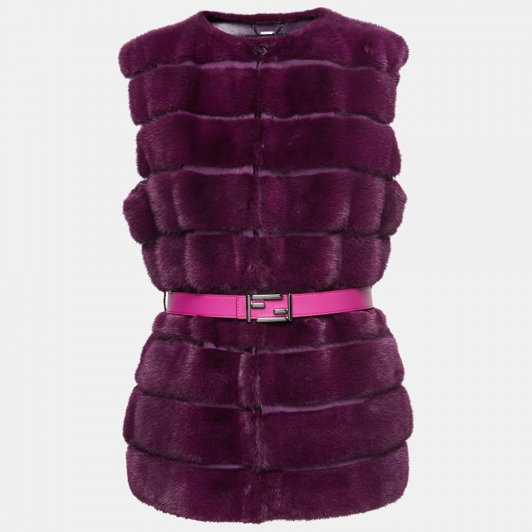 Pre Owned Fendi Purple Fox Fur Belted Vest M