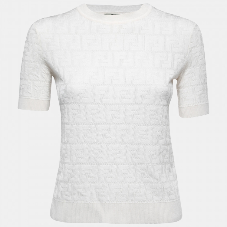 FENDI トップス　白 Fendi Off White Zucca Knit Crew Neck Half Sleeve Top S Fendi