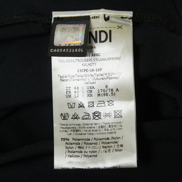 Pre Owned Fendi Black Logo Print Stretch Knit High Waist Leggings M