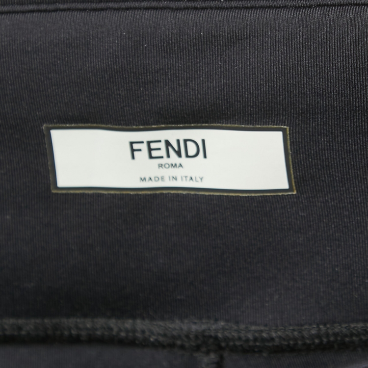 Pre Owned Fendi Black Logo Print Stretch Knit High Waist Leggings M
