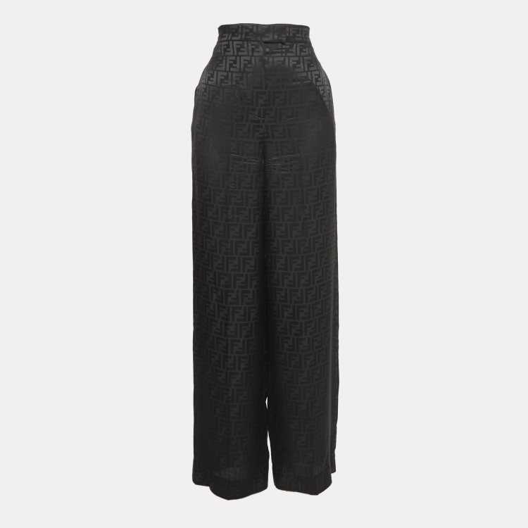 Pre Owned Fendi Black FF Monogram Silk Trousers XS