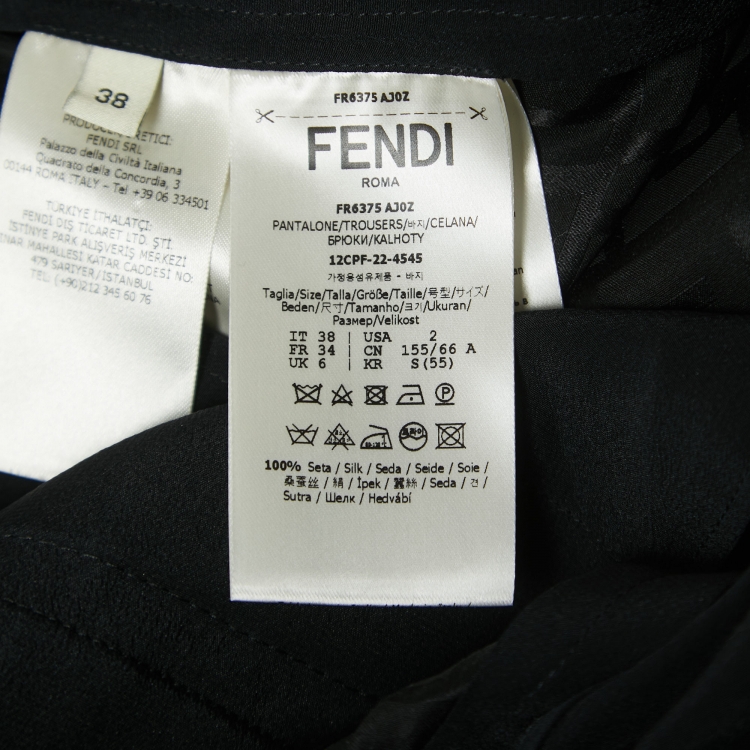 Pre Owned Fendi Black FF Monogram Silk Trousers XS