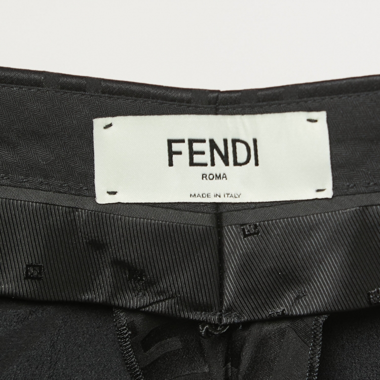 Pre Owned Fendi Black FF Monogram Silk Trousers XS