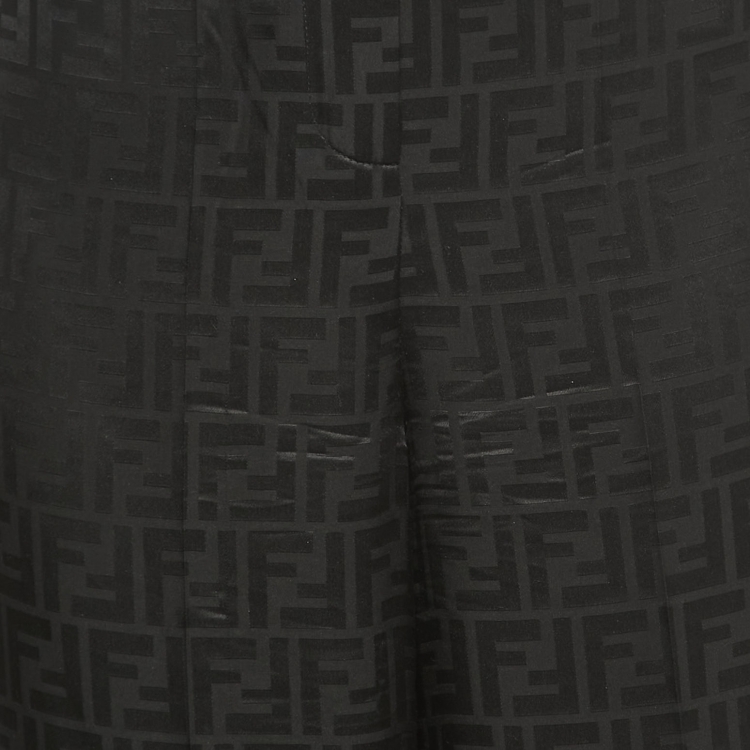 Pre Owned Fendi Black FF Monogram Silk Trousers XS
