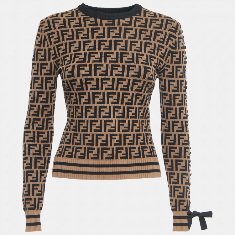 Fendi Brown FF Logo Intarsia Knit Jumper XS Fendi | The Luxury Closet