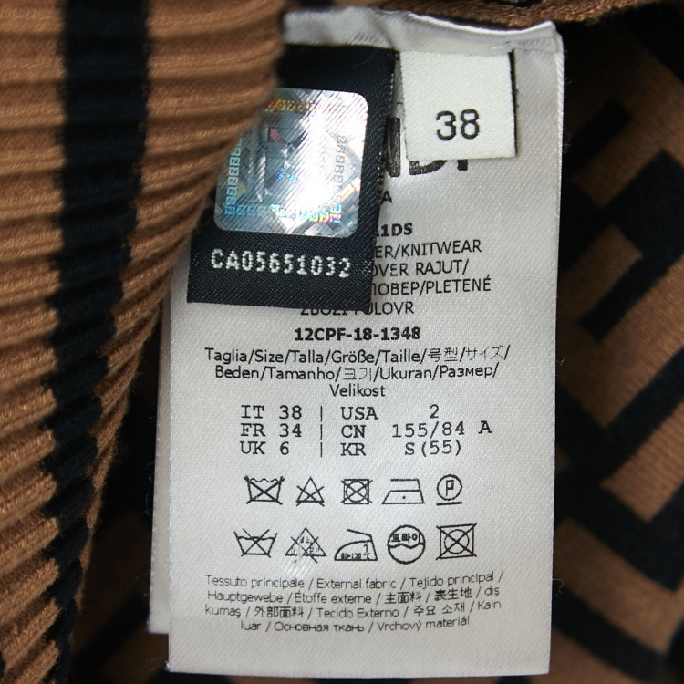 Pre Owned Fendi Brown FF Logo Intarsia Knit Jumper XS