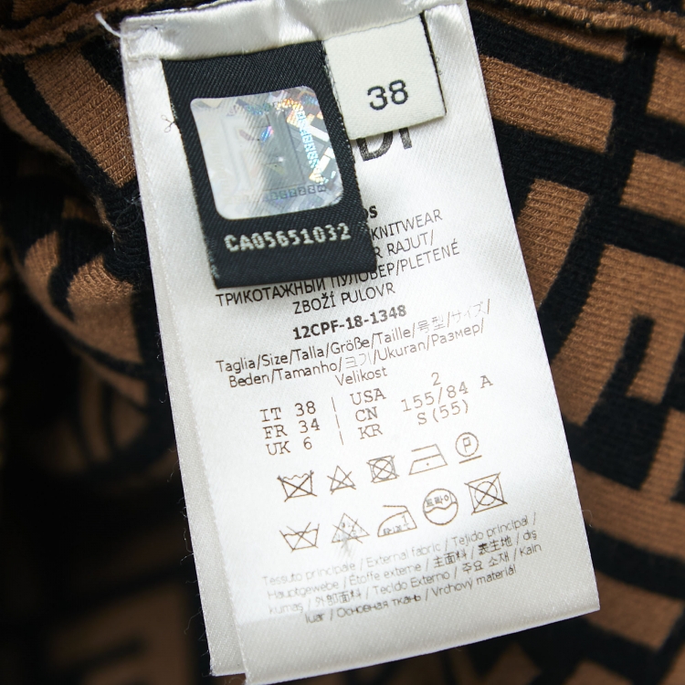 Pre Owned Fendi Brown FF Logo Intarsia Knit Jumper XS